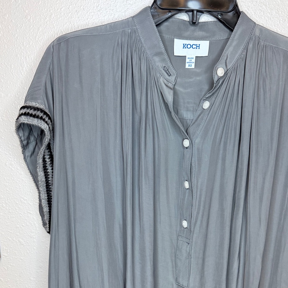 KOCH Fern Pullover Boho Crotchet‎ Charcoal / Greige Relaxed Blouse - XS